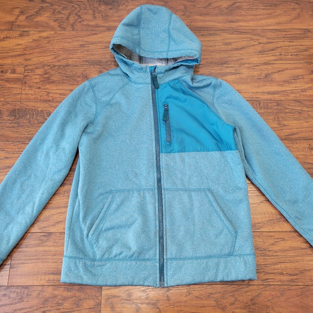LANDS' END Teal Light Blue Green Full Zip Hoodie Jacket sz XL 14/16 EUC Outdoors